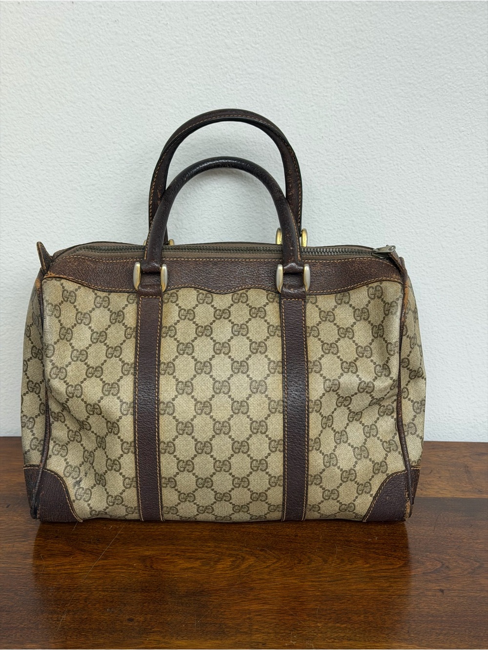 Vintage Gucci GG Monogram Boston Bag Brown Canvas & Leather - Picture 2 of 13